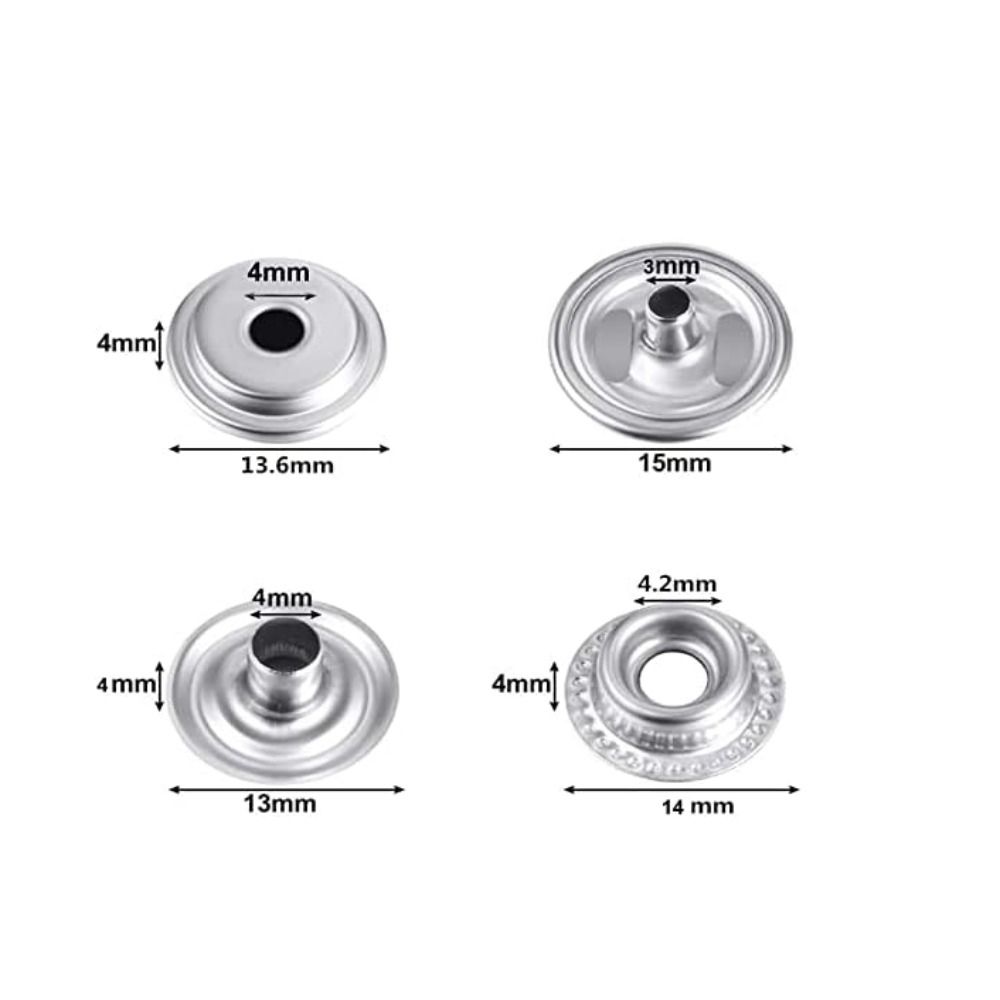100 Sets Stainless Steel Stainless Steel Fastener 15mm Press Stud Button Marine Boat