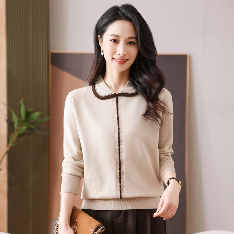 Spring New Fashion Age Reduction Sweater Mom Knitted Bottom Shirt Medium Old Doll Collar Sweater Women's Clothes