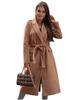 2026 V-neck Tie-Up Wool Coat: Autumn/Winter Long-Sleeved Women's Fashion