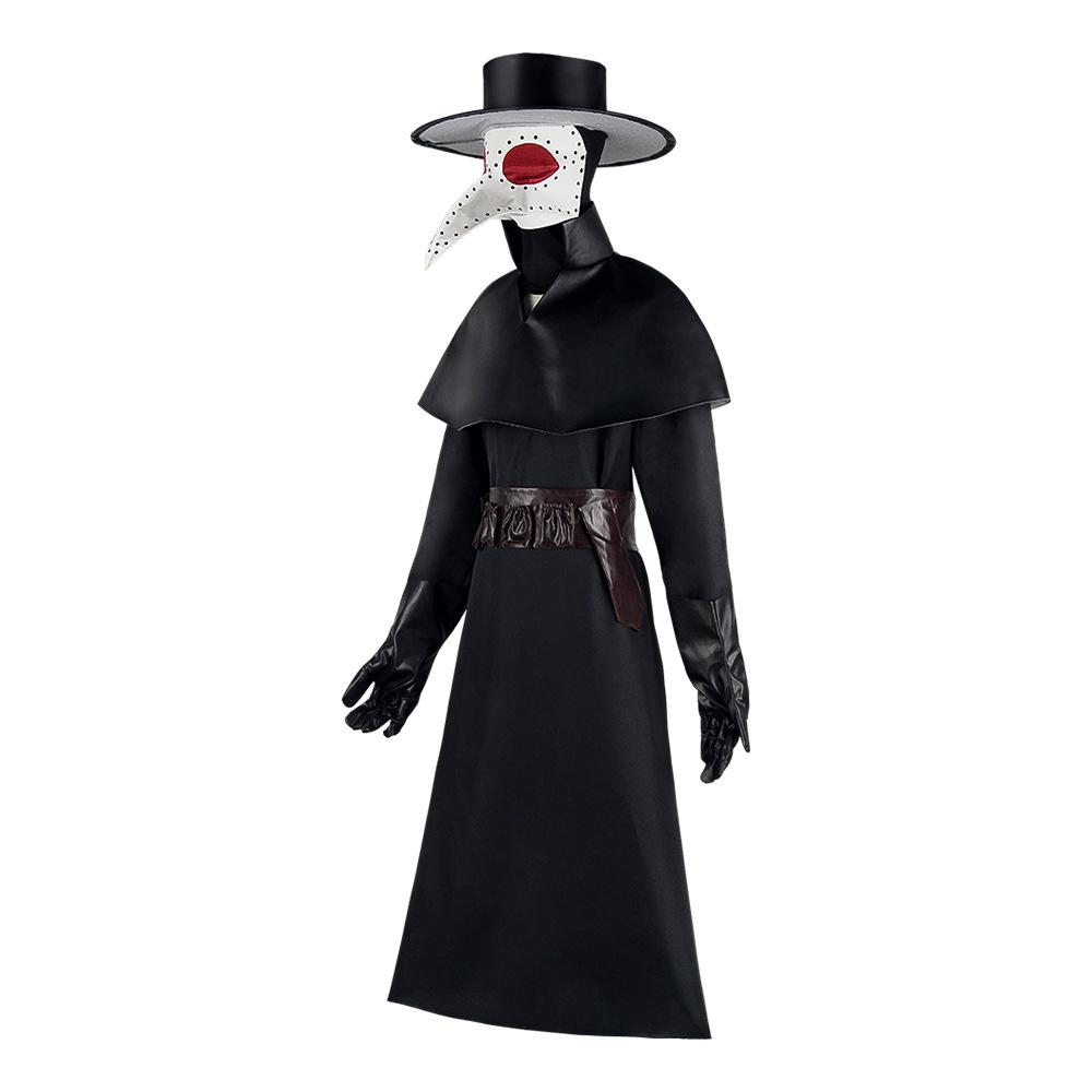 Costume da Cosplay Dottore della Peste, Outfit Oscuro da Dungeon di Halloween con Becco d'Uccello per Uomo