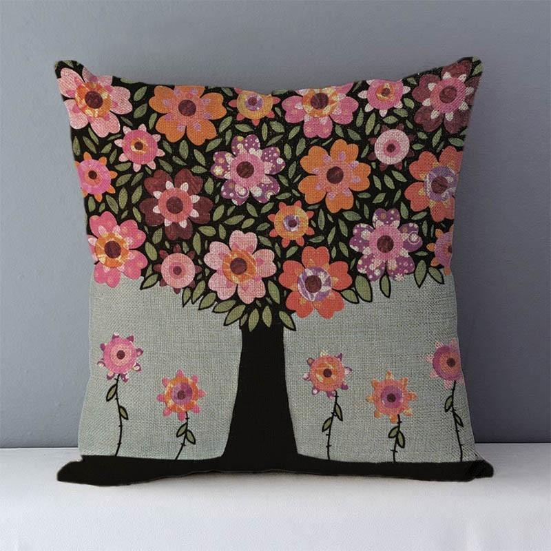 Colorful Plants Life Trees Printed Cushion For Couch Seat Back Cushions Home Decorative Pillows 45X45Cm