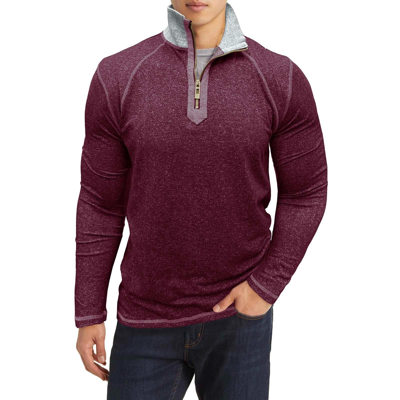 

Мужская осенне-зимняя рубашка с цветным воротником и молнией, мужская рубашка с длинными рукавами XL винный