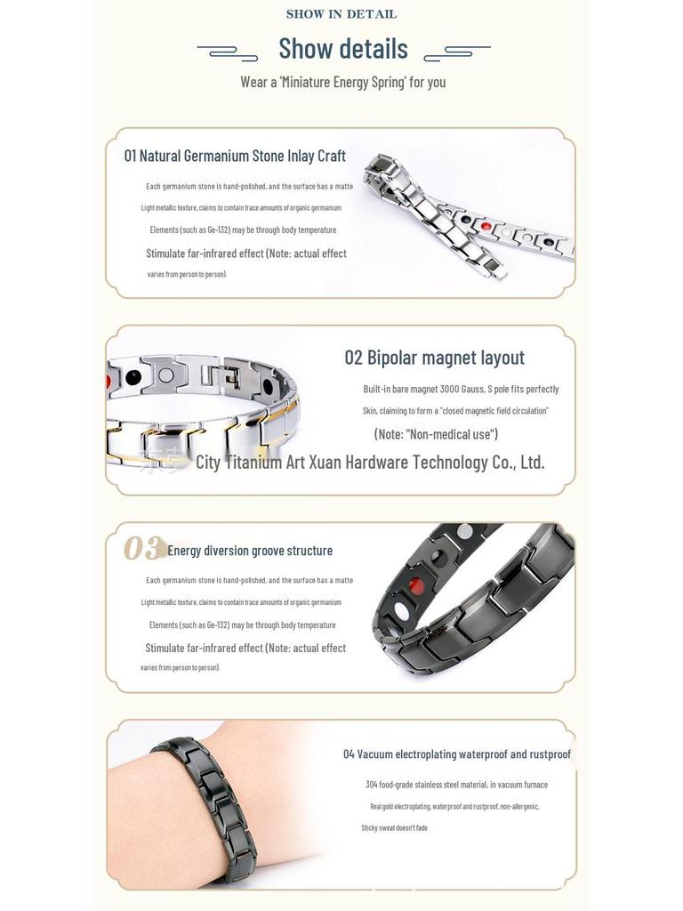 Men’s Titanium Stainless Steel Magnetic Bangle Bracelet, Couple Style, In Stock.