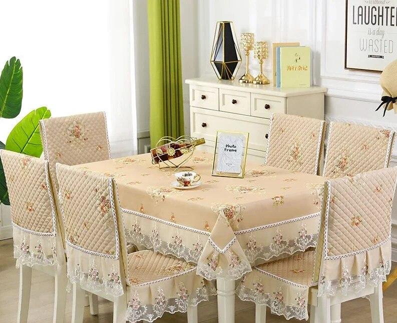 Einfarbiger Spitzen-Stuhlbezug im europäischen Stil, Esstisch- und Hockerbezug, Haushalts-Esstischdecke, Stuhlrückenlehne-Tuch