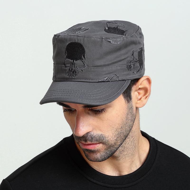 Zealous Sole Men's Army Green 100% Cotton Skull Cadet Hat Wo Outdoors Military Sun Caps Dad Army Flat Cap Big Head Oversize Large Baseball Hats 60-62Cm