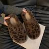 Fashion Leopard Women Flats Platform Fur Slippers Suede Mules Shoes Winter New Flip Flops 2025 Trend Home Cotton Shoes Casual Zapatos