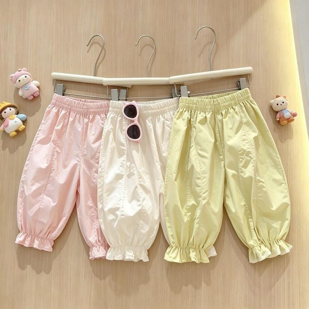 Summer Casual Ninth Pants For Boys Girls Thin Trendy Versatile Children Elastic Cuffed Lantern Pants Pure Color Simple Loose Kids Trousers