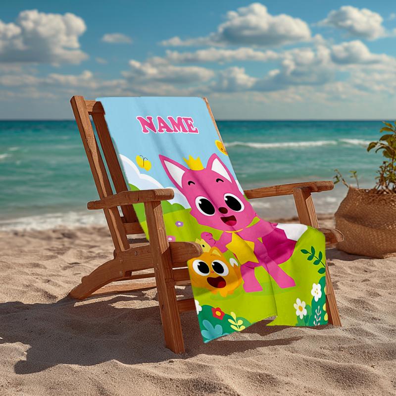 Custom Name Ultra-Soft Beach Towel with Pinkfong Wonderstar Theme,Ideal for Pool - Camping, Diving - Perfect Travel Essential, Vibrant Beach Towel.