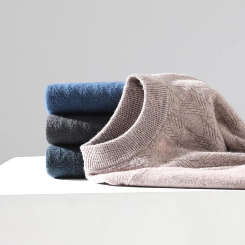 Hengyuanxiang Men's 100% Wool Round Neck Warm Sweater