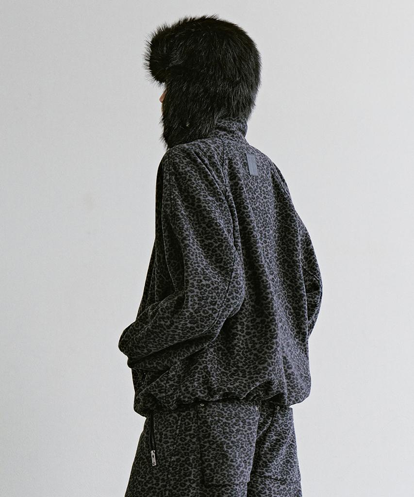 TREEMINGBIRD Leopard Fleece Set-Up Jacket [Charcoal]