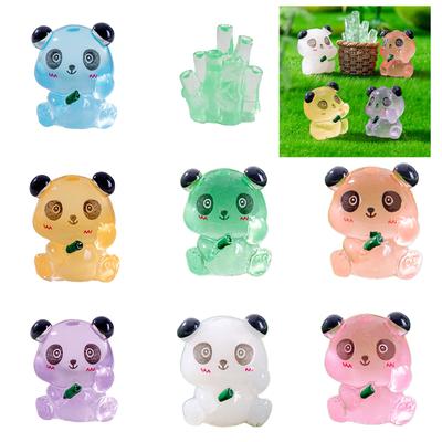 10pcs Luminous Panda Funny Cute 3D Resin Seated Panda Micro Landscape Figures Miniature Garden Decoration DIY Craft