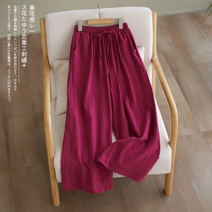 Pantaloni Larghi in Cotone e Lino da Donna per Estate e Autunno Vita Elastica Gamba Dritta Larghi Nascondono i Difetti Pantaloni Casual