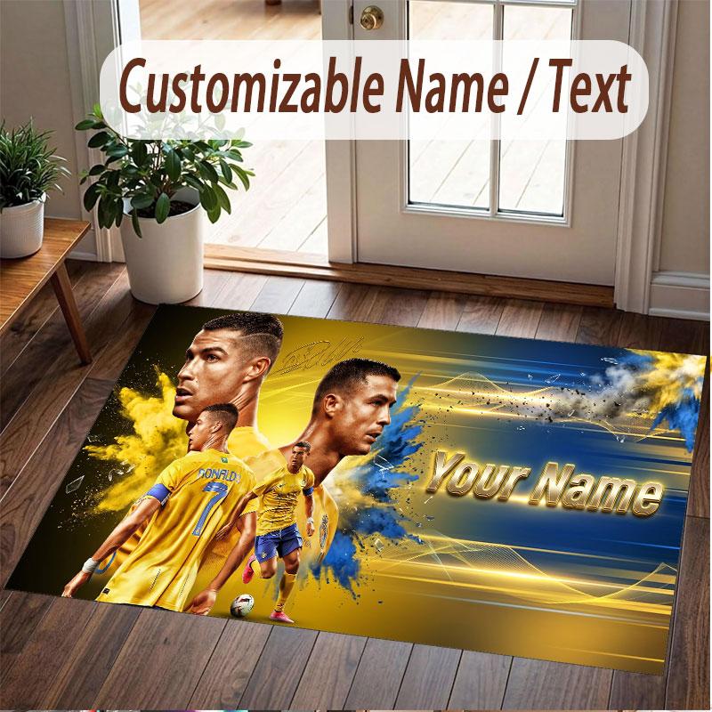 Benutzerdefinierter Teppich Cristiano Ronaldo Muster Druck Name Text Weicher Rutschfester Boden Teppich für Zuhause Innen Dekoration