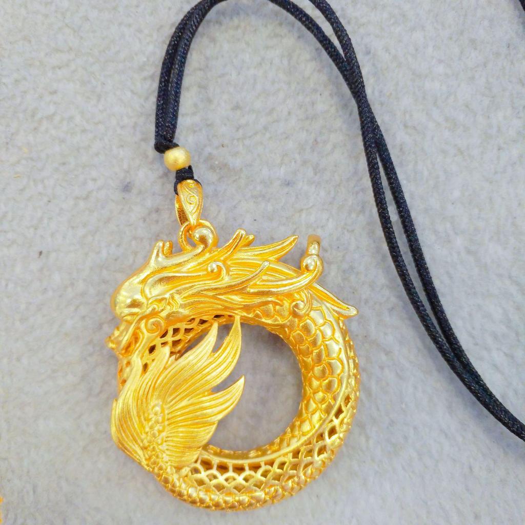 Gold Dragon and Phoenix Zodiac Necklace - Unisex Pendant for Year of the Dragon