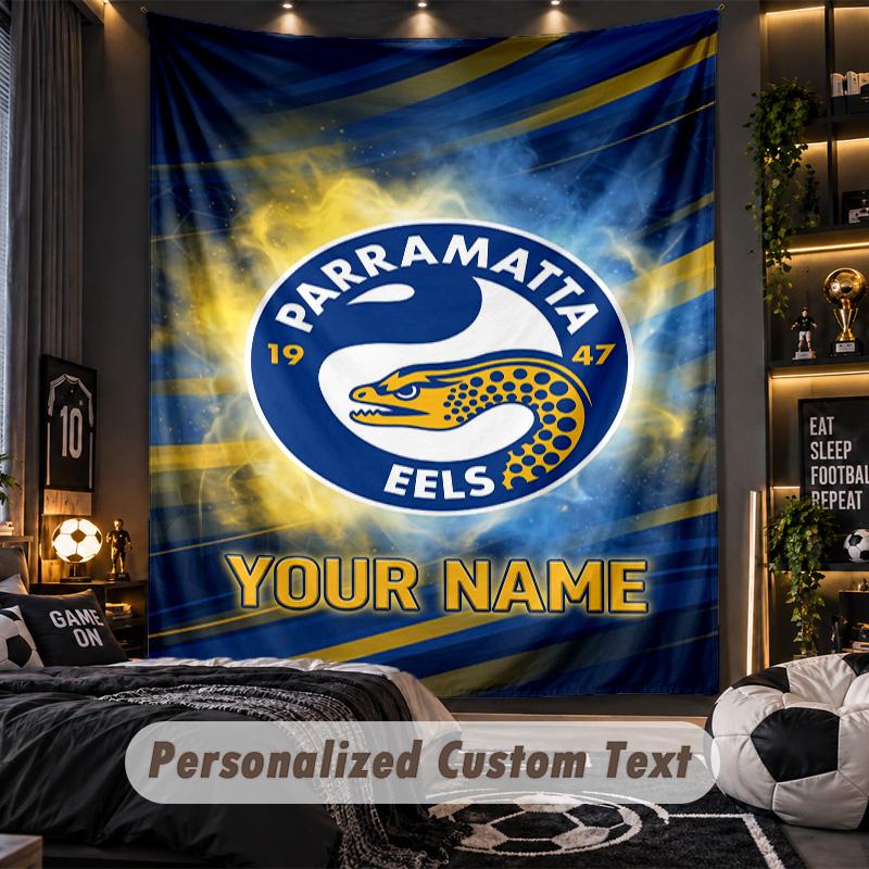 TapestryParramatta Eels Custom Name Text Personalized Wall Hanging Tapestry Home Wall Decor