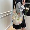 Sac à Bandoulière Bohème au Crochet Sac de Plage Tricoté avec des Fleurs Colorées Sac Cabas Léger Tissé pour Femmes Filles Vacances d'Été Voyage Pique-nique Shopping
