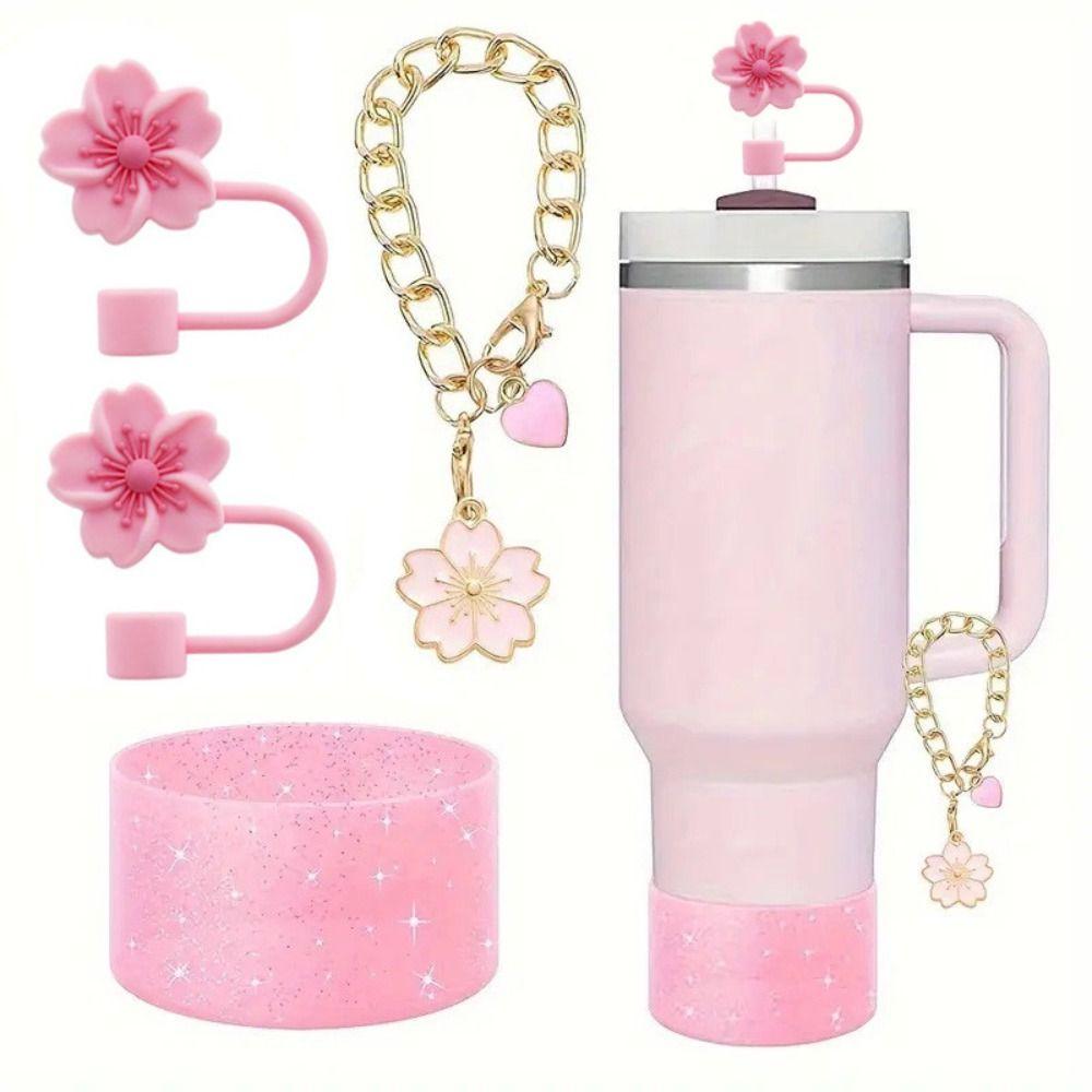 4 st/set Körsbärsblommor Kopp Halmskydd Halkfri Koppberlock Kedja Kopptillbehör