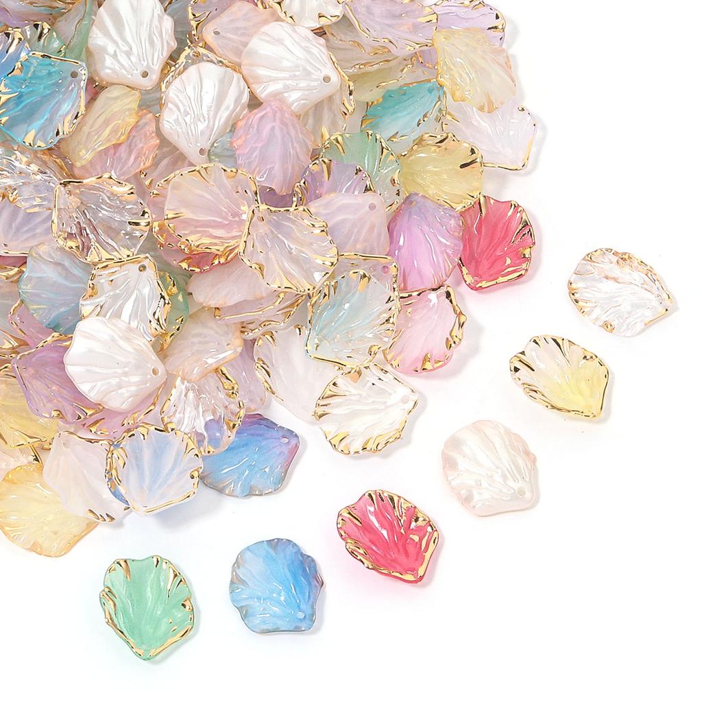 50Pcs Resin Petal Beads Color Gold Edge Acrylic Flower Charm Bead for DIY Earring Bracelet Necklace Jewelry Making Accessories