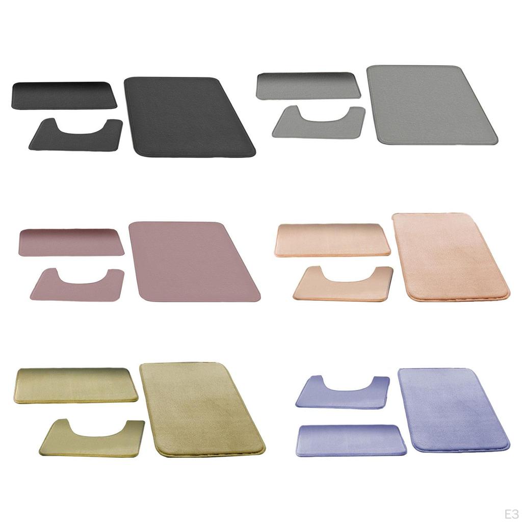3 Piece Bathroom Rug Soft Carpet Absorbent Polyester Machine Washable Non Slip Floor Mat for
