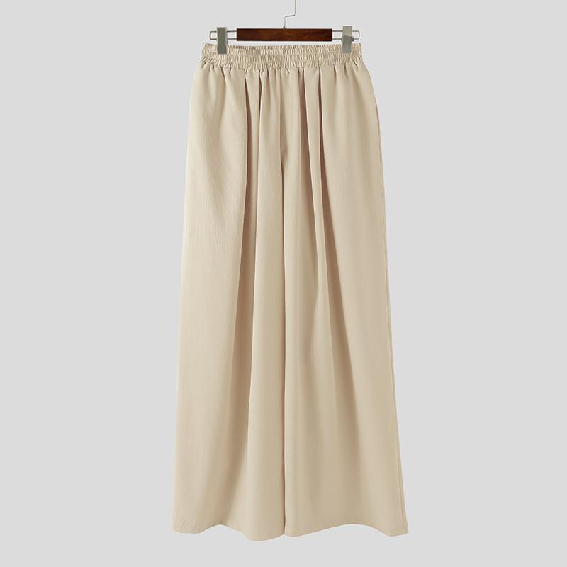 INCERUN Men Casual Loose Elastic Waist Long Wide Legs Pants Trousers