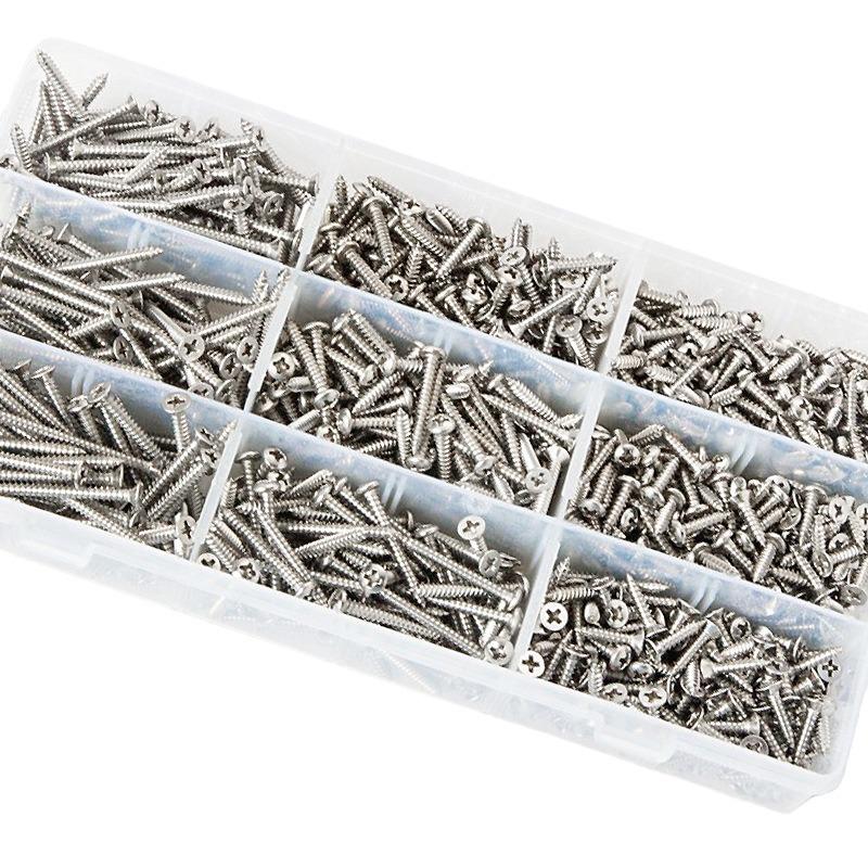 304 Stainless Steel Mixed Head Self-Tapping Screws Set with Flat and Pan Head Countersunk Screws