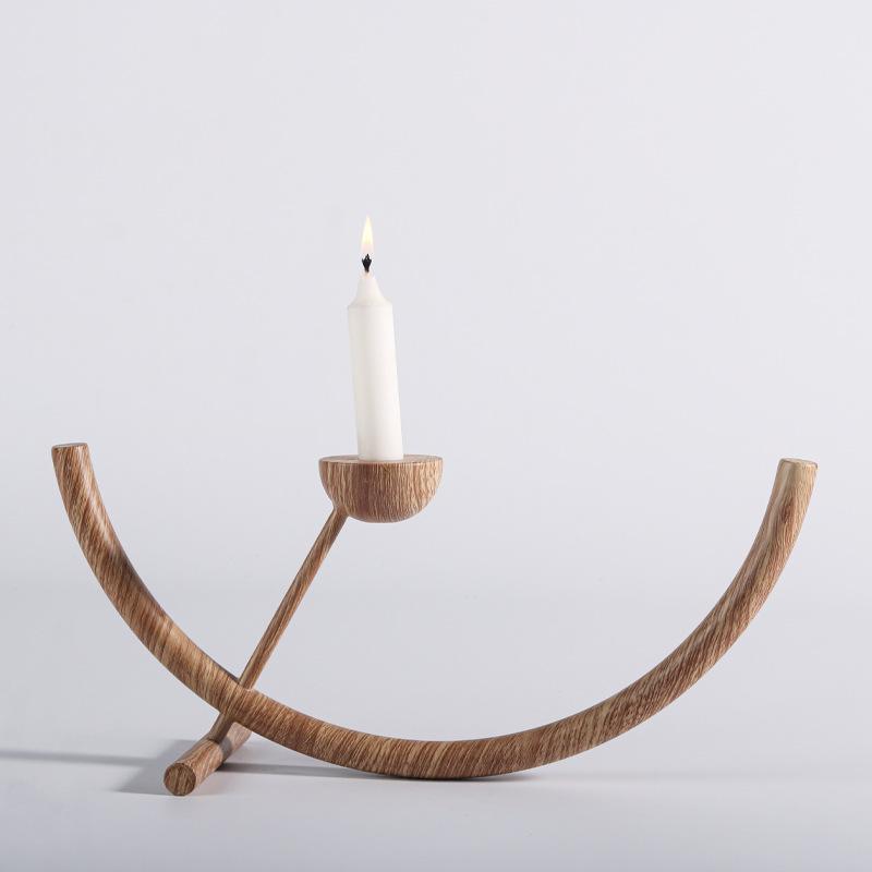 Creative Geometric Art Candle Holder Metal Semicircular Candle Holder Sales Office Model Room Dining Table Imitation Wood Grain Ornaments