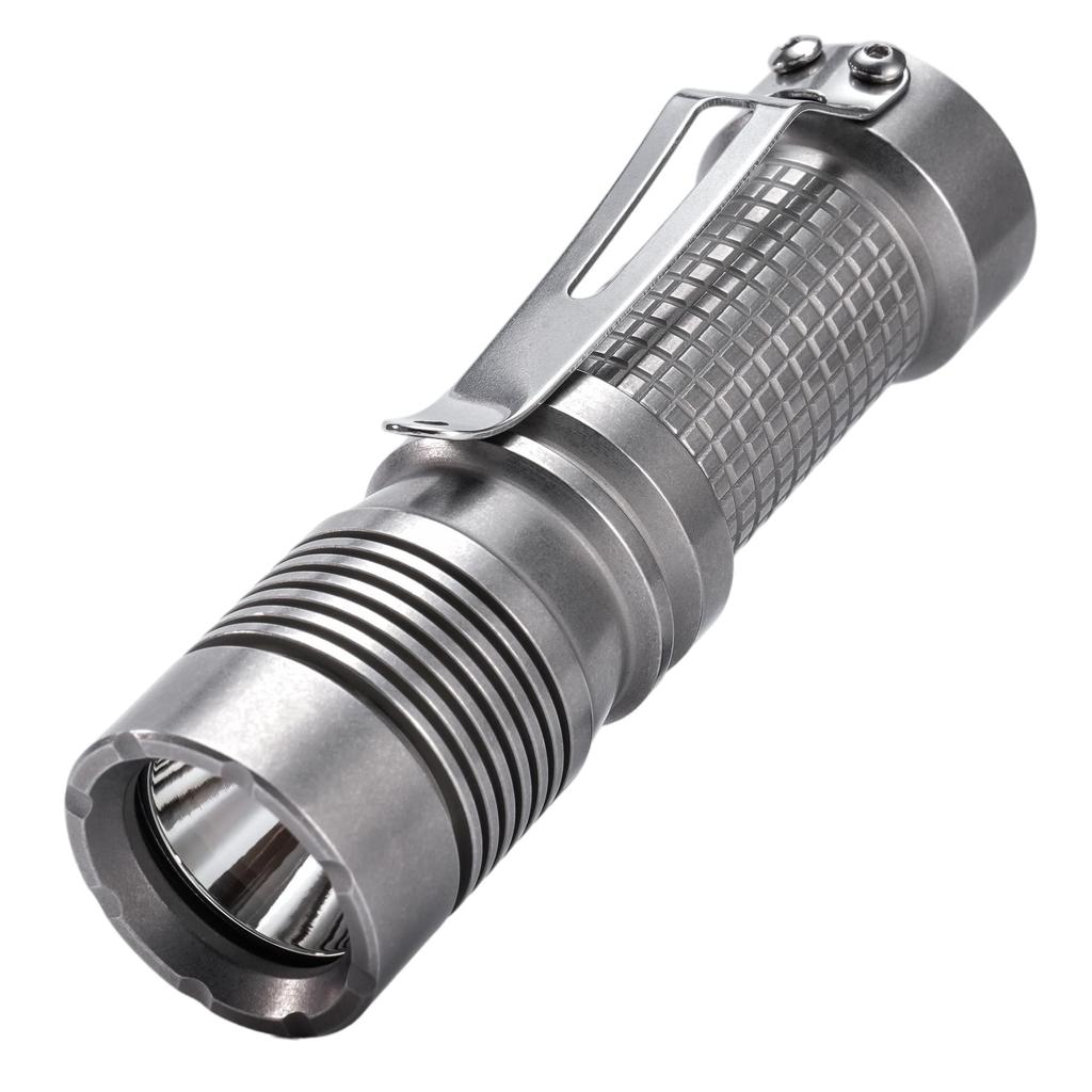 KeyUnity KF01, a Powerful, Compact, 90mm Long LED Flashlight with Clip, Stainless Steel Construction, Compatible with 16340 Batteries, Lightweight, IP
