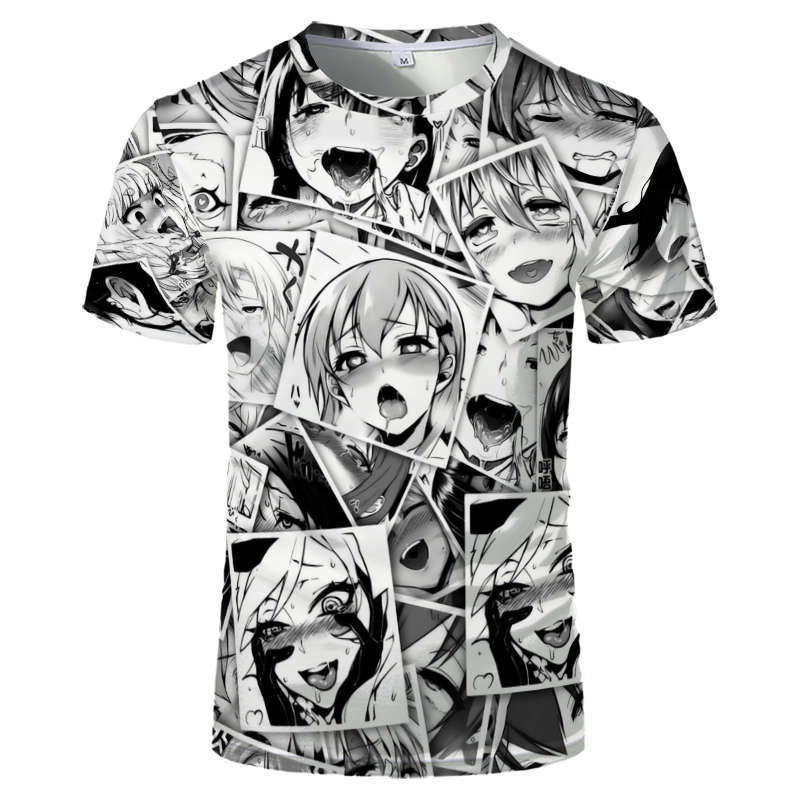 Harajuku Anime Ahegao Série 3D Potisk Pánské a Dámské Tričko Letní Streetwear O-Výstřih Krátký Rukáv Top Volné Oblečení pro Páry