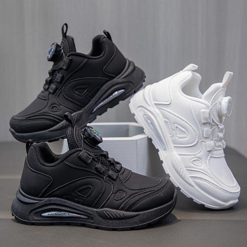 Autumn Kids Boys Girls Sport Shoes with Twist Lock, High Quality White Sneakers