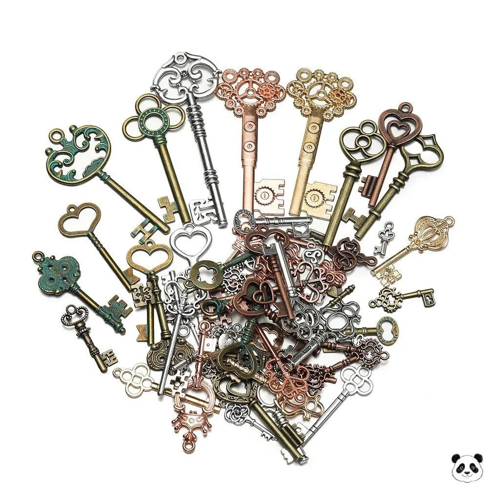 Mixed Alloy Key Pendants Vintage Style Steampunk Gear Skeleton Key Charms for Jewelry Making Craft Supplies
