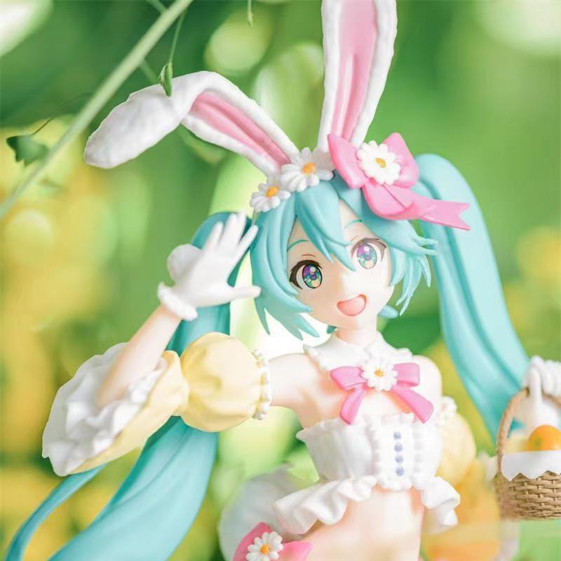 Hatsune Miku Spring Costume with Rabbit Ears Figurine Toy Ornament Anime Model for Decoration