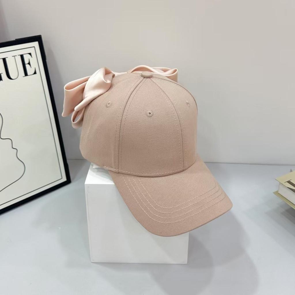 Spring Summer Cotton Baseball Cap With Large Bowknot And Wide Brim Sunshade For Women