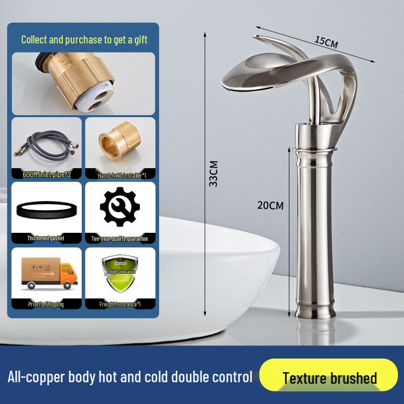 Copper Dual-Use Waterfall Faucet, Splash-Proof, Hot/Cold, Undermount Installation for Washbasins
