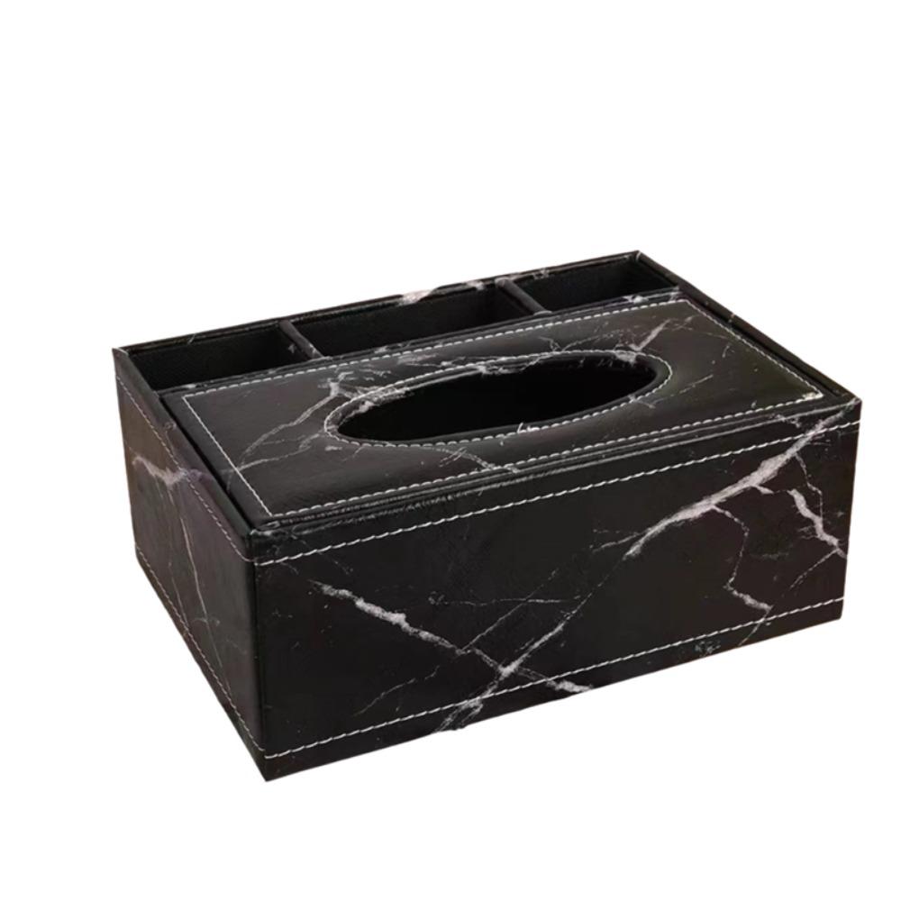 Artificial Leather Multi-functional Tissue Box Anti-moisture 4 Grid Tissue Storage Box Rectangular Tissue Paper Dispenser
