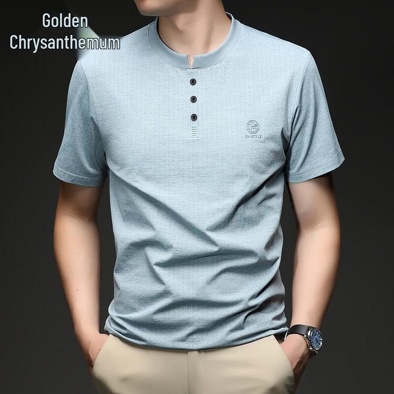 Jinjuan Men s Ice Silk Henry Collar T-Shirt 130