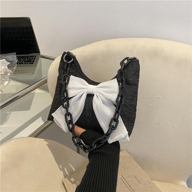 Stylish Urban Cotton Mini Handbag With Bow Knot For Women Soft Box Shape
