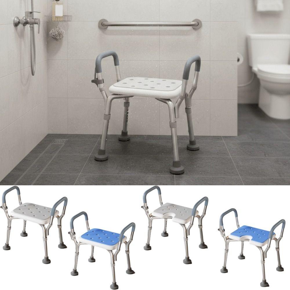 Adjustable Height Adjustable Bath Chair With Backrest Ventilated Bathing Stool  Home Bathroom