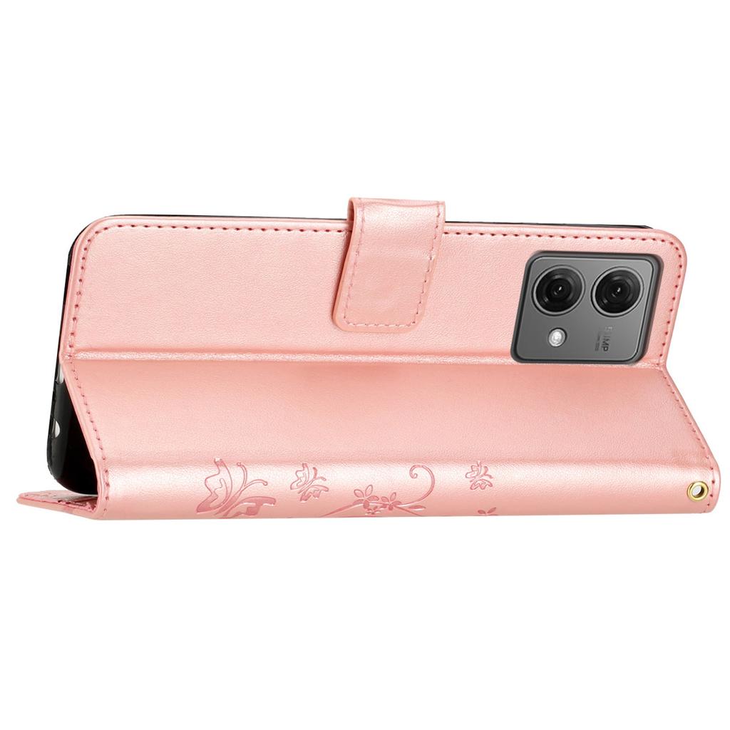 Für Motorola Moto G85 5G/S50 Neo 5G Leder-Wallet-Hülle Schmetterling-Blumen-geprägtes Handy-Cover mit Riemen