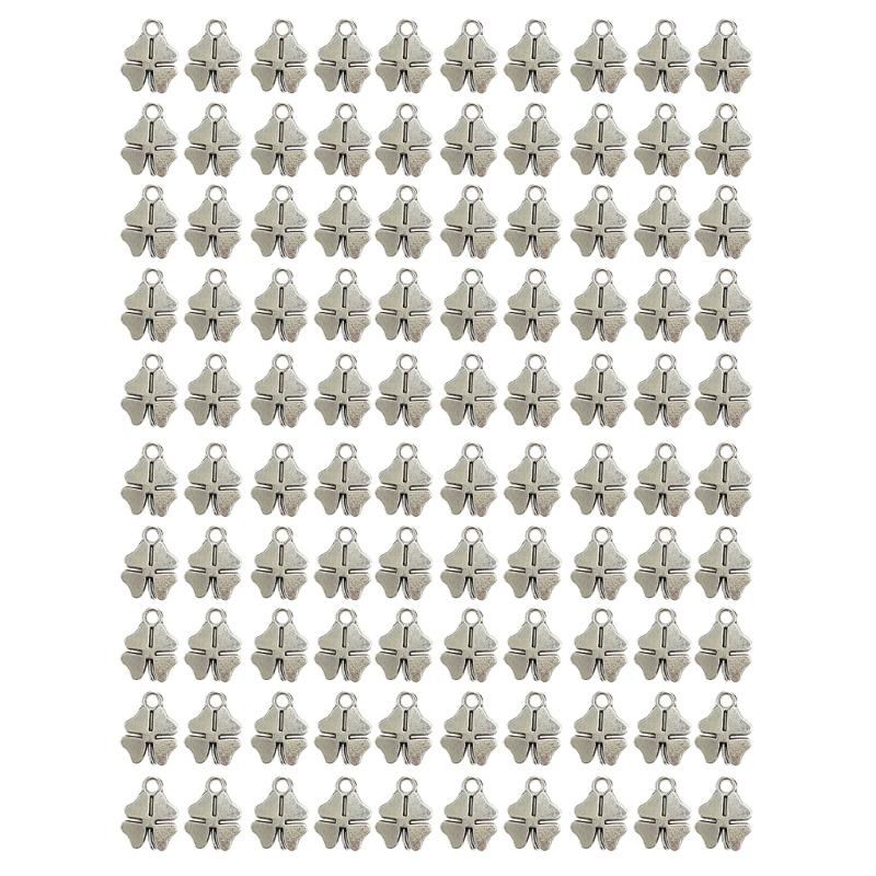 100 Pieces Four Leaf Grass Pendant Jewelry Making Supplies Alloy Texture Crafting Supplies Jewelry Part Jewelry Pendant