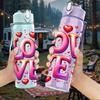 1PC Love Heart Valentine Lettering 750ml Color Plastic Sports Water Bottle Leakproof Flip Straw Lid Suitable for Sports Office Home Use