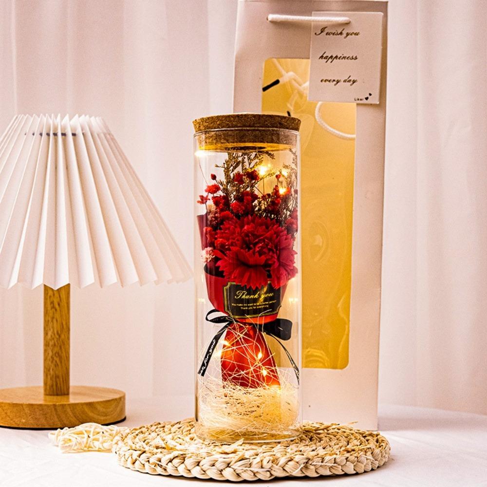 Evig rose LED-glasskuppelbukett Romantisk opplyst ornament Perfekt Valentinsdag Juleinnredning romantisk gave