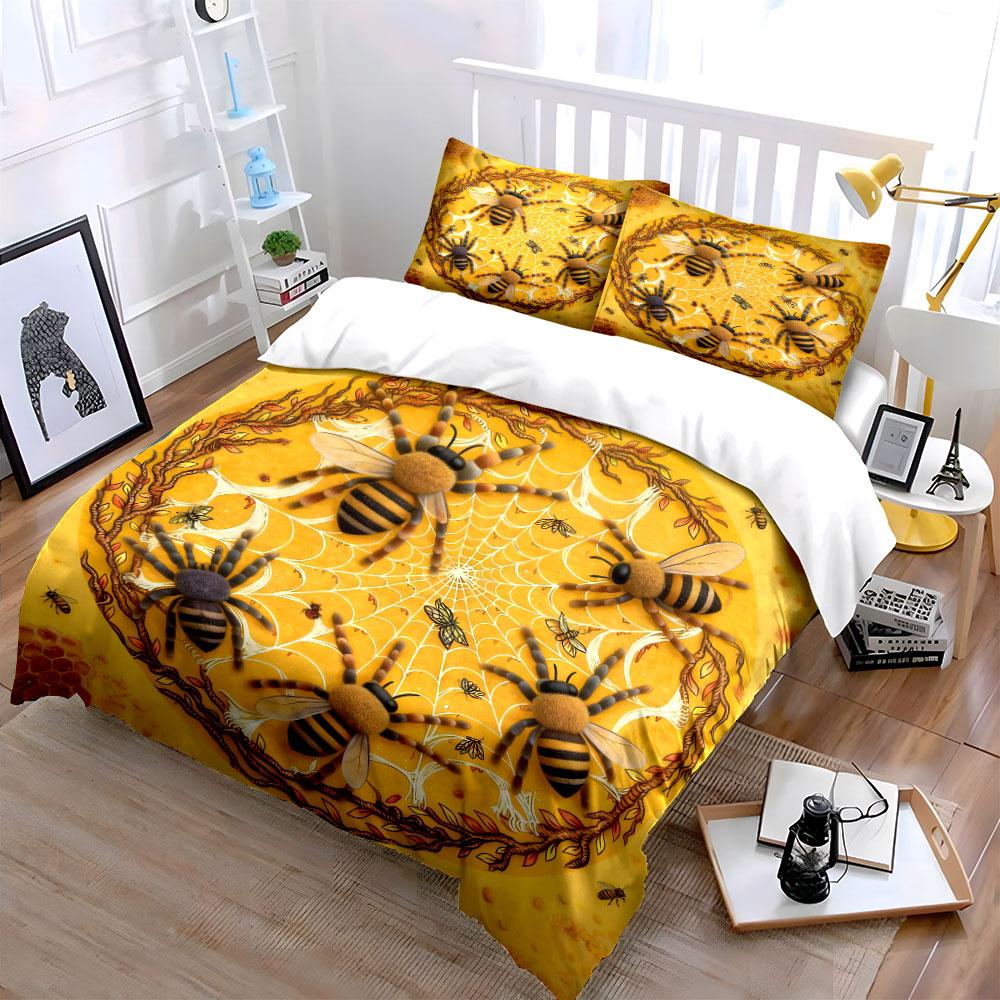Bee-Themed Decorative Set Soft Comfortable Duvet Cover Bedding Set Included 1*Duvet Cover & 2*Pillowcases, Gift