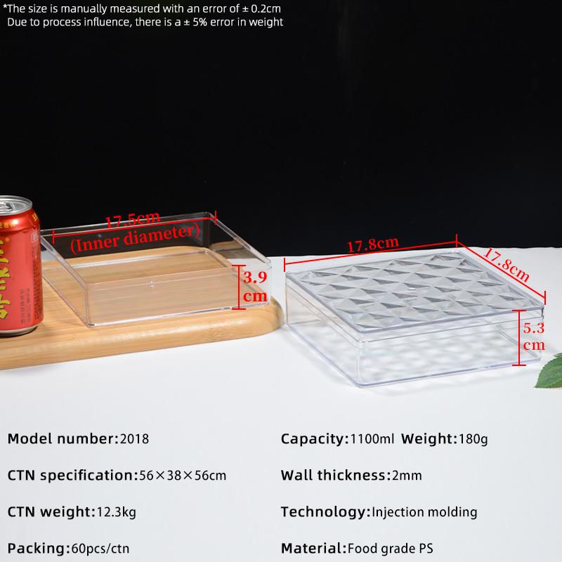 Thickened Transparent Food Storage Box with Lid Square High-End Tiramisu & Pastry Gift Box Fully Transparent 17.8*17.8*5.3cm