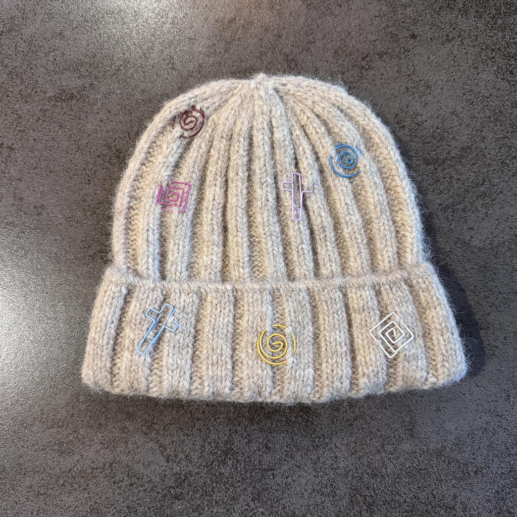 Knitted Color Solid Hat With Geometric Decoration For Cold Weather Activities