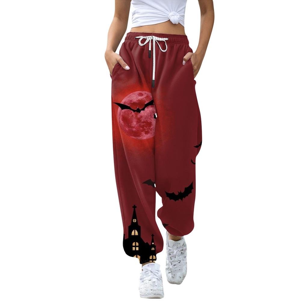 Women's Casual Fashion Halloween Printed Leisure Pants Sweatpants Trousers Drawstring Elastic Waist Drawstring Drawstring Pants