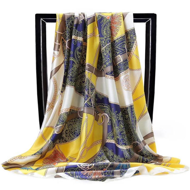 Fashion Scarves For Women Print Silk Satin Head Scarf Female 90cmx90cm Luxury Brand Square Shawl Large Hijab Scarfs For Ladies