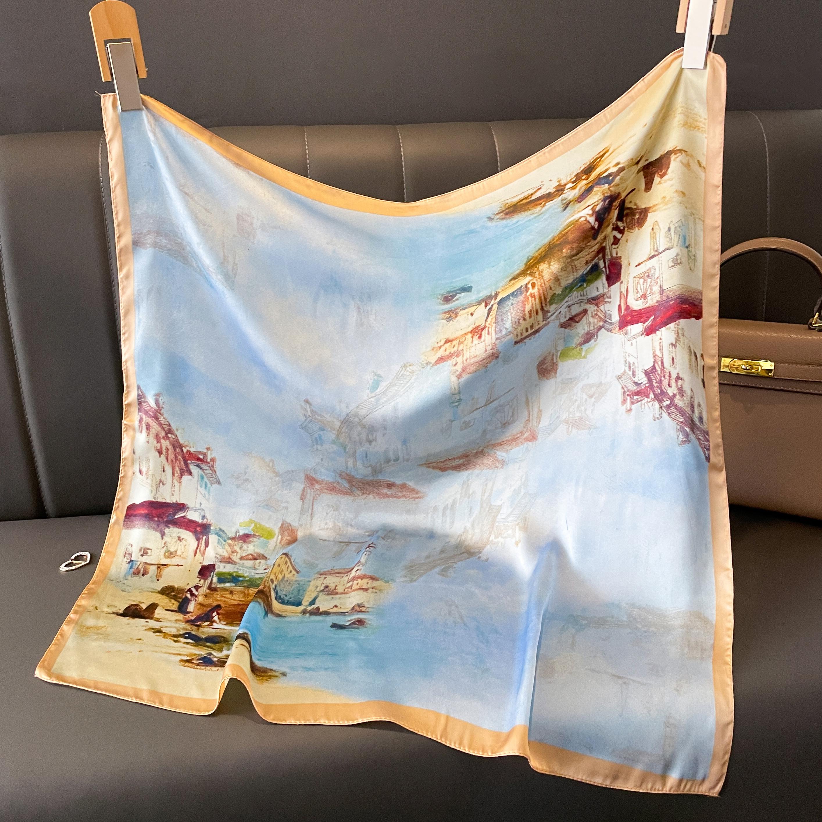 

Luxury Floral Leaf Print Silk Square Scarf For Women Hands Bag Ribbions Soft Satin Kerchief Hairband Head Hijab Female Headband