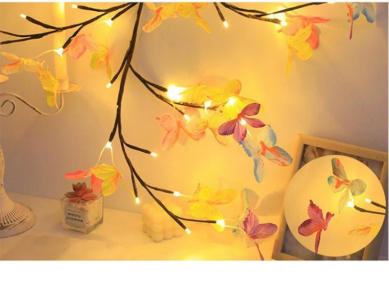 Bendable LED Rattan String Lights with Butterflies & Leaves for Wall Decoration