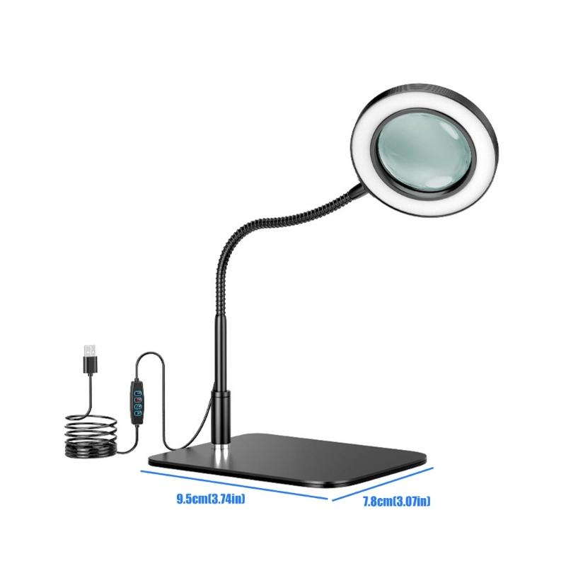 LED Desk Magnifying Device With Flexible Neck And Adjustable Lighting For Crafts Reading Repair Tasks