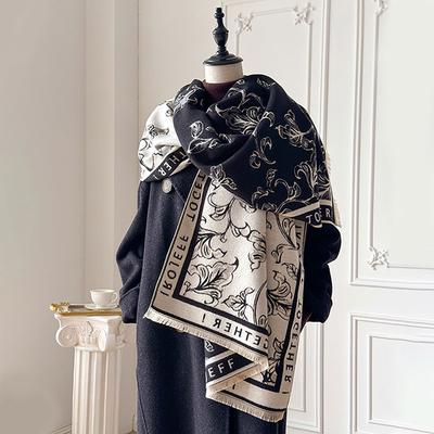Scarf Women'S Winter Flowers Versatile Premium Feeling Imitation Cashmere Tassel Letter Large Shawl Trend Warm Scarf
